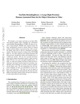 YouTube-BoundingBoxes: A Large High-Precision Human-Annotated Data Set
  for Object Detection in Video