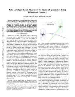 Safe Certificate-Based Maneuvers for Teams of Quadrotors Using
  Differential Flatness