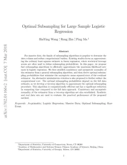 Optimal Subsampling for Large Sample Logistic Regression