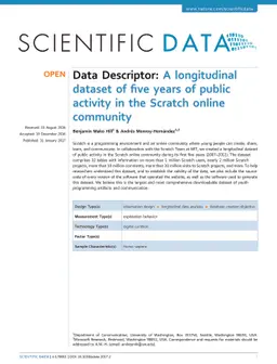 A longitudinal dataset of five years of public activity in the Scratch
  online community