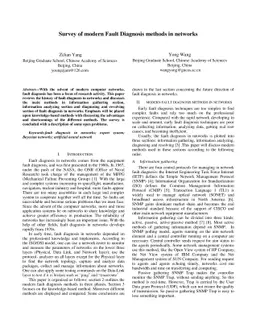 Survey of modern Fault Diagnosis methods in networks