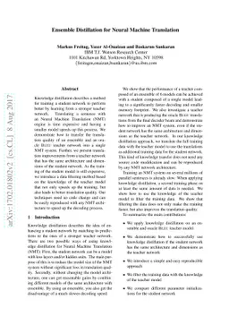 Ensemble Distillation for Neural Machine Translation