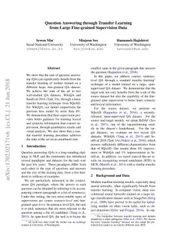 Question Answering through Transfer Learning from Large Fine-grained
  Supervision Data