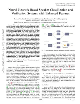 Neural Network Based Speaker Classification and Verification Systems
  with Enhanced Features