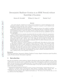 Deterministic Backbone Creation in an SINR Network without Knowledge of
  Location