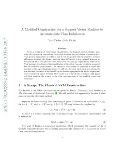A Modified Construction for a Support Vector Classifier to Accommodate
  Class Imbalances