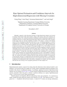 Rate Optimal Estimation and Confidence Intervals for High-dimensional
  Regression with Missing Covariates