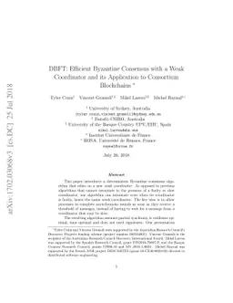DBFT: Efficient Byzantine Consensus with a Weak Coordinator and its
  Application to Consortium Blockchains