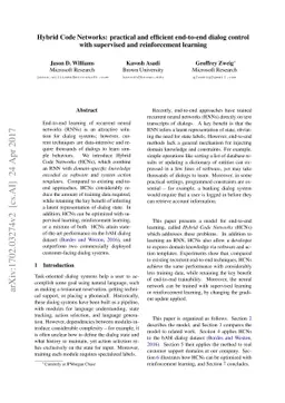 Hybrid Code Networks: practical and efficient end-to-end dialog control
  with supervised and reinforcement learning