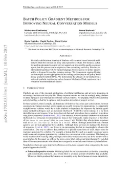 Batch Policy Gradient Methods for Improving Neural Conversation Models