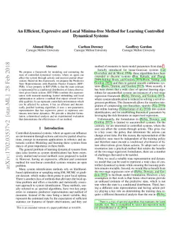 An Efficient, Expressive and Local Minima-free Method for Learning
  Controlled Dynamical Systems