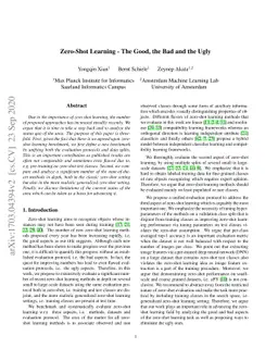 Zero-Shot Learning -- The Good, the Bad and the Ugly
