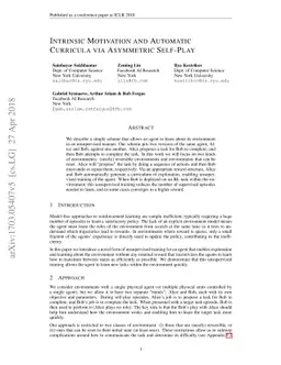 Intrinsic Motivation and Automatic Curricula via Asymmetric Self-Play