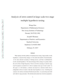 Analysis of error control in large scale two-stage multiple hypothesis
  testing