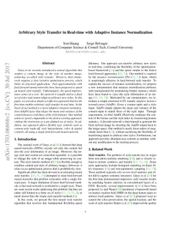 Arbitrary Style Transfer in Real-time with Adaptive Instance
  Normalization