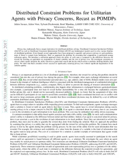 Distributed Constraint Problems for Utilitarian Agents with Privacy
  Concerns, Recast as POMDPs