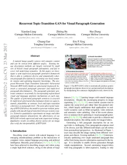 Recurrent Topic-Transition GAN for Visual Paragraph Generation