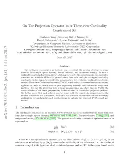 On The Projection Operator to A Three-view Cardinality Constrained Set