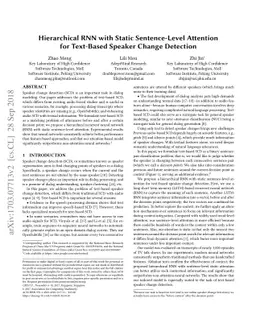 Hierarchical RNN with Static Sentence-Level Attention for Text-Based
  Speaker Change Detection