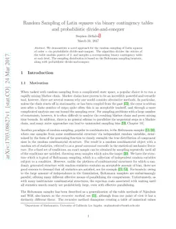 Random sampling of Latin squares via binary contingency tables and
  probabilistic divide-and-conquer