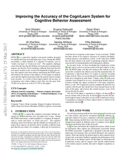 Improving the Accuracy of the CogniLearn System for Cognitive Behavior
  Assessment