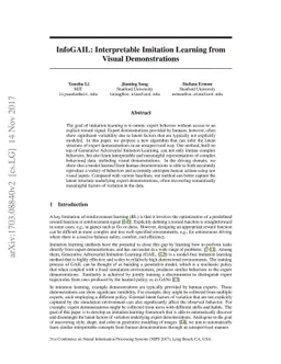InfoGAIL: Interpretable Imitation Learning from Visual Demonstrations