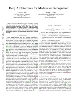 Deep Architectures for Modulation Recognition