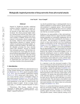 Biologically inspired protection of deep networks from adversarial
  attacks