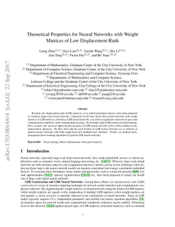Theoretical Properties for Neural Networks with Weight Matrices of Low
  Displacement Rank