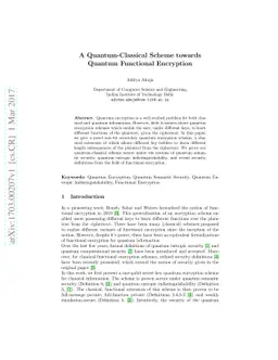 A Quantum-Classical Scheme towards Quantum Functional Encryption