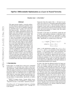 OptNet: Differentiable Optimization as a Layer in Neural Networks