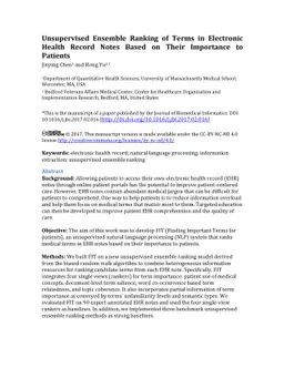 Unsupervised Ensemble Ranking of Terms in Electronic Health Record Notes
  Based on Their Importance to Patients