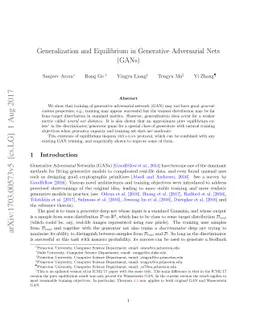 Generalization and Equilibrium in Generative Adversarial Nets (GANs)