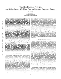 The RowHammer Problem and Other Issues We May Face as Memory Becomes
  Denser