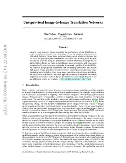 Unsupervised Image-to-Image Translation Networks
