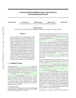 Contextual Linear Bandits under Noisy Features: Towards Bayesian Oracles