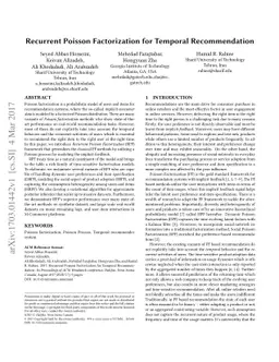 Recurrent Poisson Factorization for Temporal Recommendation
