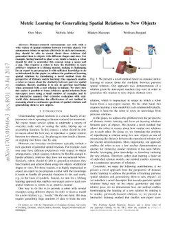 Metric Learning for Generalizing Spatial Relations to New Objects