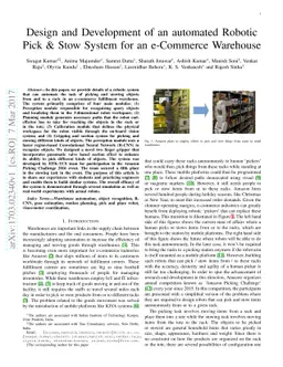 Design and Development of an automated Robotic Pick & Stow System for an
  e-Commerce Warehouse