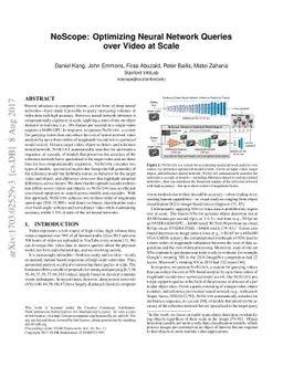 NoScope: Optimizing Neural Network Queries over Video at Scale