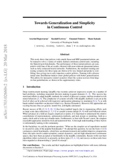 Towards Generalization and Simplicity in Continuous Control