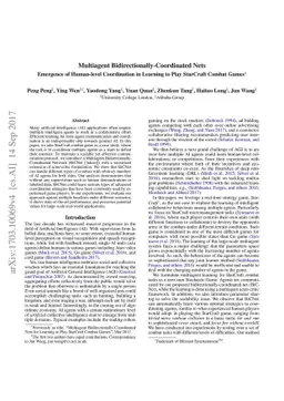 Multiagent Bidirectionally-Coordinated Nets: Emergence of Human-level
  Coordination in Learning to Play StarCraft Combat Games