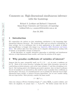 Comments on `High-dimensional simultaneous inference with the bootstrap'