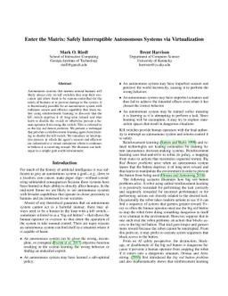 Enter the Matrix: Safely Interruptible Autonomous Systems via
  Virtualization