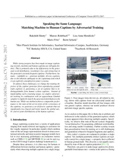 Speaking the Same Language: Matching Machine to Human Captions by
  Adversarial Training