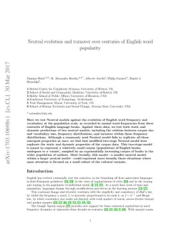 Neutral evolution and turnover over centuries of English word popularity