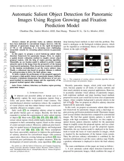 Automatic Salient Object Detection for Panoramic Images Using Region
  Growing and Fixation Prediction Model