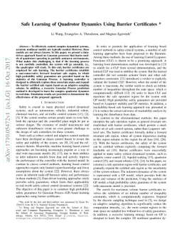 Safe Learning of Quadrotor Dynamics Using Barrier Certificates