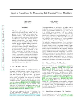Spectral Algorithms for Computing Fair Support Vector Machines