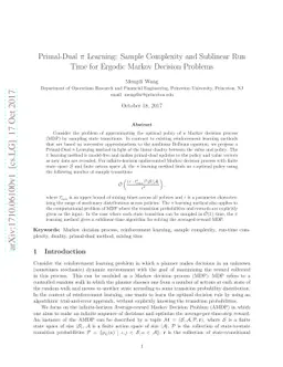 Primal-Dual $π$ Learning: Sample Complexity and Sublinear Run Time for
  Ergodic Markov Decision Problems